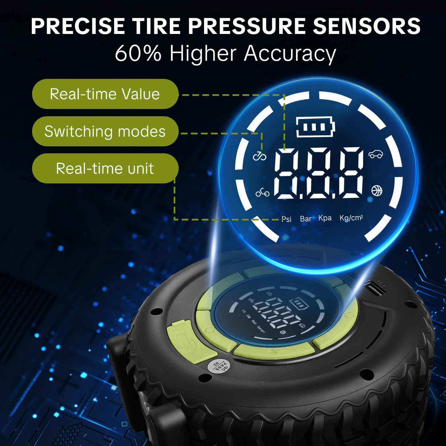 Portable Air Compressor Tire Inflator – 6000mAh Rechargeable Pump with 150 PSI Power, LED Flashlight & Car Battery Jump Starter