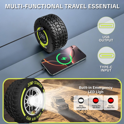 Portable Air Compressor Tire Inflator – 6000mAh Rechargeable Pump with 150 PSI Power, LED Flashlight & Car Battery Jump Starter