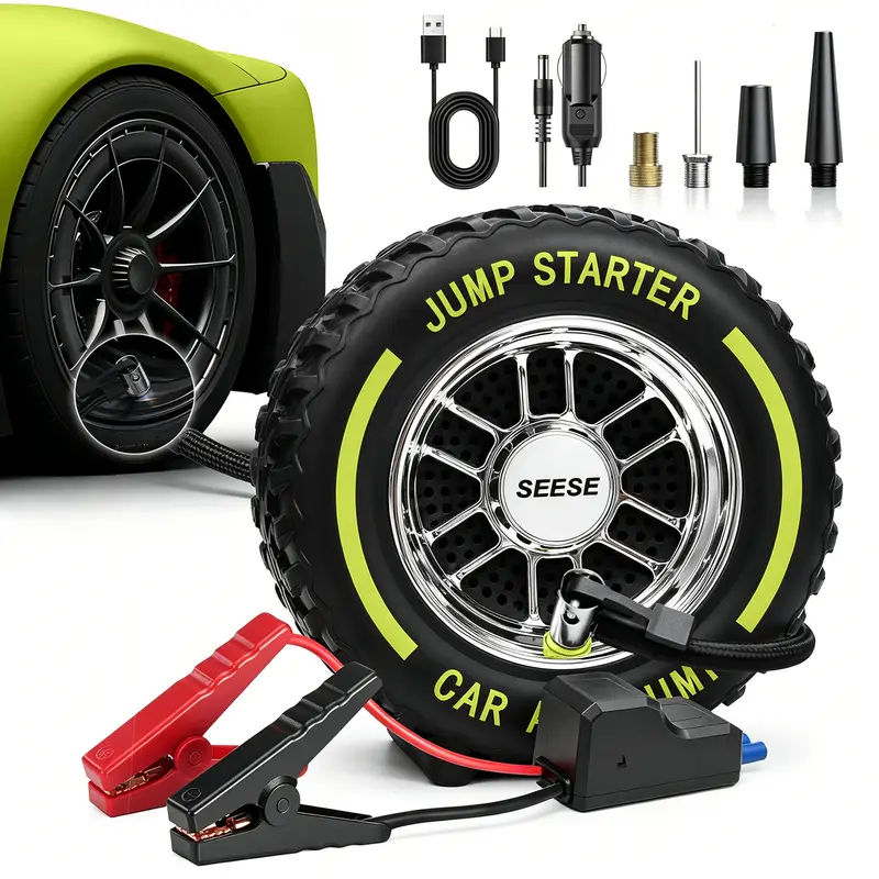 Portable Air Compressor Tire Inflator – 6000mAh Rechargeable Pump with 150 PSI Power, LED Flashlight & Car Battery Jump Starter