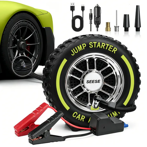Portable Air Compressor Tire Inflator – 6000mAh Rechargeable Pump with 150 PSI Power, LED Flashlight & Car Battery Jump Starter